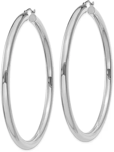 Vista 2 de Pendientes de aro de tubo ligeros de 0.157in, de oro blanco de 14 quilates, estilo T866L de 2.559in