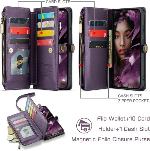 Vista 2 de Defencase Funda compatible con Samsung Galaxy S22 Plus con tarjetero de bloqueo RFID para mujer, de piel sintética, cierre magnético, cierre