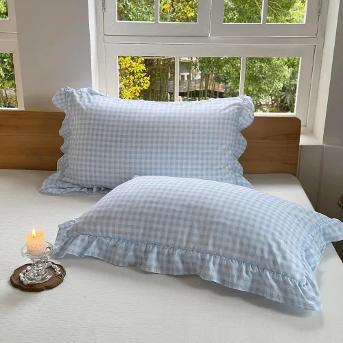 Vista 8 de NSNLGSGC Juego de 2 fundas de almohada de microfibra prelavada con volantes de color azul claro de 20 x 20 pulgadas, para cama/sofá