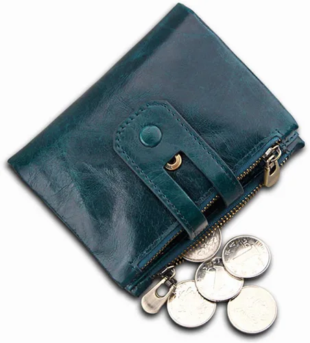 Vista 5 de Baellerry mujeres RFID bloqueo cartera pequeña vintage cuero de vaca cartera para mujer (azul1)