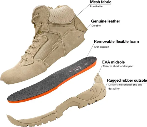 Vista 4 de NORTIV 8 Mens Military Tactical Work Boots Side Zip Outdoor Hiking Leather Motorcycle Combat Boots