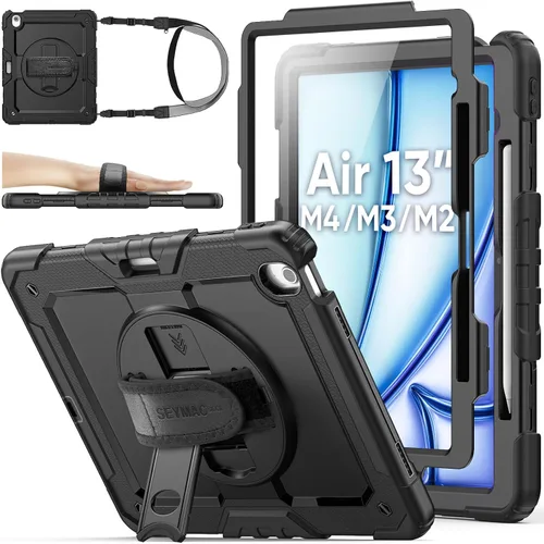 Vista 22 de SEYMAC stock Funda protectora para iPad Air de 11 pulgadas M3 2025/M2 2024 (Air 7ª/6ª generación), funda resistente con protector de pantalla