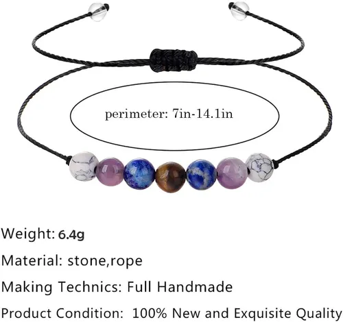 Vista 2 de Ronglry Pulsera de cristal para mujeres y hombres, piedras curativas espirituales, pulsera de gemas de amatista para aliviar la ansiedad, joyería