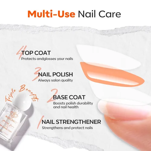 Vista 2 de modelones Esmalte de uñas, capa base 3 en uno, 0.5 onzas líquidas, fortalecedor de uñas transparente, secado rápido, larga duración, brillo