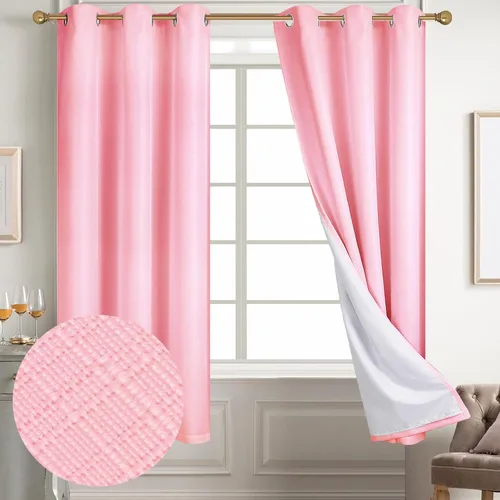 Vista 90 de Diraysid Cortinas 100% opacas de lino beige para dormitorio, con ojales, aislamiento térmico, cortinas de oscurecimiento de habitación