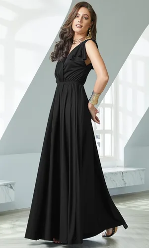 Vista 3 de KOH KOH Vestido largo maxi para mujer 2025 con cuello en V, sin mangas, con volantes, para dama de honor, baile de graduación Negro