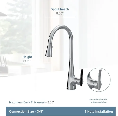 Vista 6 de Moen Sinema grifo de cocina desplegable de acero inoxidable con aumento de potencia y sistema retráctil, llave de cocina moderna de arco alto, fácil