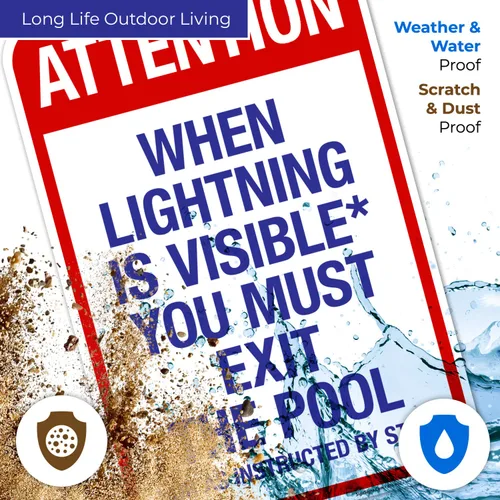 Vista 38 de Letrero con texto en inglés "Attention When Lightning is Visible You Must Exit The Pool - Letrero de piscina, 10 x 14 pulgadas, libre de óxido