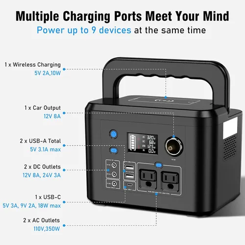 Vista 2 de powkey Estación de energía portátil de 350 W, batería de litio de reserva de 260 Wh/70,000 mAh, banco de energía de onda sinusoidal pura de 110 V