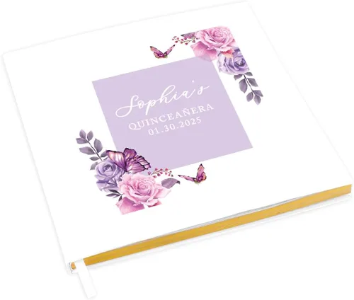 Vista 8 de Andaz Press Libro de invitados de quinceañera personalizado con detalles dorados, 120 páginas de 8.5 x 8.5 pulgadas, álbum de fotos de tapa dura