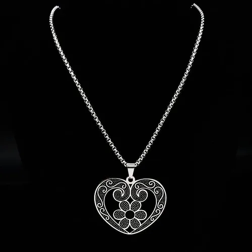 Vista 2 de KINSPORT Flower Heart Stainless Steel Statement Necklace for Women Black Enamel Necklaces Jewelry Bisuteria
