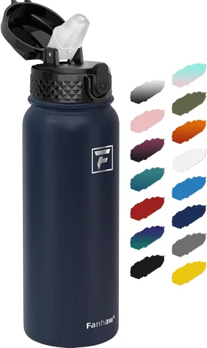 Vista 41 de Fanhaw Botella de agua de acero inoxidable aislada para niños de 20 onzas con tapa con popote, a prueba de fugas y antipolvo, botella de uso diario