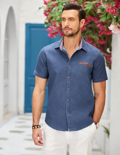 Vista 3 de COOFANDY Camisa de vestir casual de manga corta con botones para hombre
