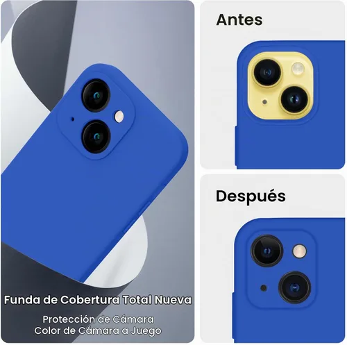 Vista 3 de FireNova Funda diseñada para iPhone 14, funda de silicona mejorada [protección de cámara] con [2 protectores de pantalla], forro interior de Azul
