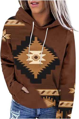 Vista 30 de Sudaderas con capucha azteca occidental para mujer, sudaderas de manga larga con gráficos vintage, camisetas de vaquera, ropa 2023