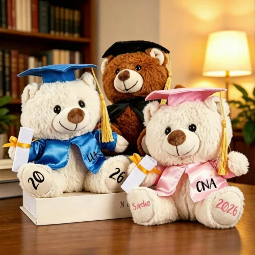 Vista 2 de Oso de graduación personalizado 2026-9.5 pulgadas 7 colores personalizados de peluche de graduación con fecha de nombre, regalo de graduación