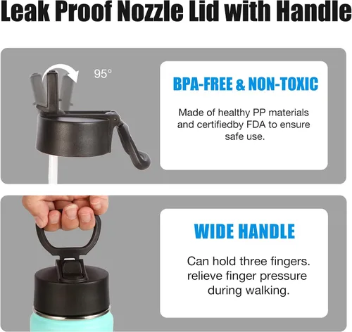 Vista 6 de Volhoply Botellas de Agua Aisladas con Pajita a Granel Paquete de 2, Botella Deportiva de 22 oz con Tapa con Asa, Botellas de Agua al Vacío de Doble