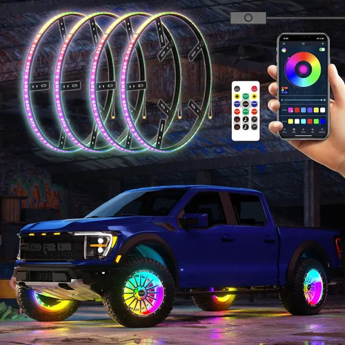 Vista 11 de Luces de rueda SUNPIE para camiones, luces de anillo de rueda de color de ensueño para coches con amplio ángulo para SUV con llanta de 17 pulgadas