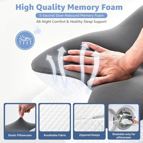 Vista 7 de Almohada cervical para aliviar el dolor de cuello, almohada ergonómica de espuma viscoelástica con 2 fundas de almohada, soporte ortopédico