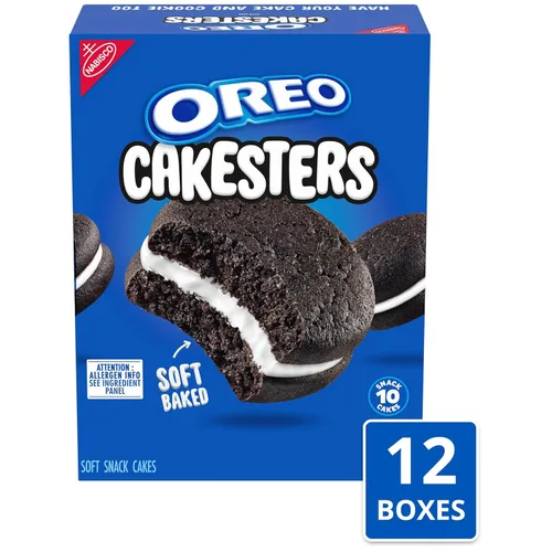 Vista 4 de OREO Cakesters Soft Snack Cakes, 12 paquetes de 5 unidades (60 paquetes de bocadillos en total) 2 pasteles por paquete, envueltos individualmente