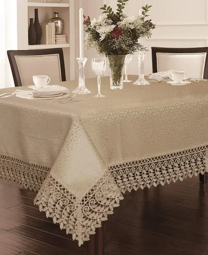 Vista 5 de Violet Linen Legacy - Diseño adoquinado de macramé, borde de encaje de macramé, jacquard de poliéster, blanco, 52 x 70 pulgadas, con capacidad