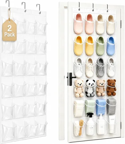 Vista 9 de Organizador de Zapatos Sobre la Puerta - Zapatero que Ahorra Espacio para Puerta de Closet con 24 Bolsillos y Gancho, Soporte para Zapatos