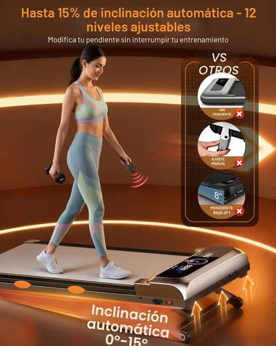 Vista 2 de Walking Pad with 15% 12-Level Auto Incline & Handle Bar, 450 lbs Capacity UI Screen, Rayspace 3.5HP Quiet Under Desk Treadmill, Speaker, APP &