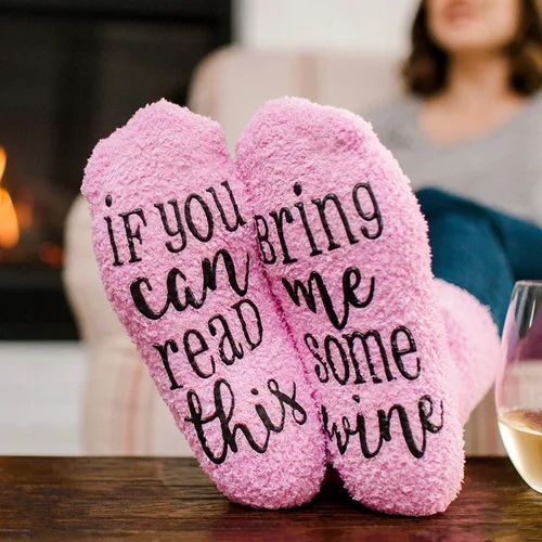 Vista 24 de CHANGGER Calcetines unisex con texto en inglés "If You Can Read This Bring Me Some Fuzzy Funny Saying Crew Socks Christmas Unisex Gift