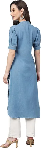 Vista 7 de Janasya Indian - Pantalones de mezclilla azul claro para mujer