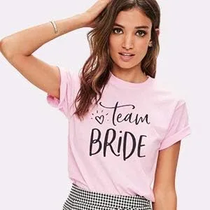 Vista 2 de Camisa de novia para mujer, camiseta de boda para luna de miel, camisas divertidas para novia, vacaciones, manga corta, despedida de soltera