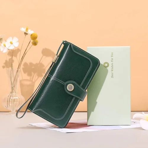 Vista 6 de FALAN MULE Cartera de cuero genuino RFID bloqueo gran capacidad Trifold señoras cartera.