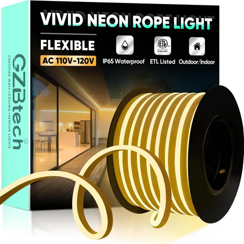 Vista 28 de GZBtech Luces de Cuerda LED de Neón Flexibles 50FT, CA 110-120V Tira de Luz Impermeable, 120 LEDs/M Cortable Conectable Iluminación de Neón