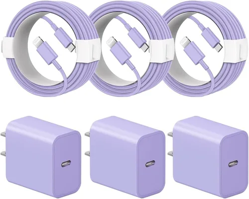 Vista 9 de Cargador de carga rápida para iPhone 14, 13, 12, 11, paquete de 3 cargadores de iPad de 20 W, cargador C de 6 pies, cable de carga rápida Whit Negro