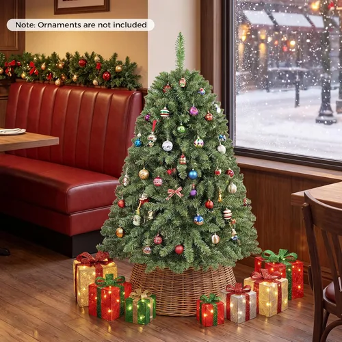 Vista 9 de GOFLAME Árbol de Navidad artificial de 4 pies con soporte de metal plegable