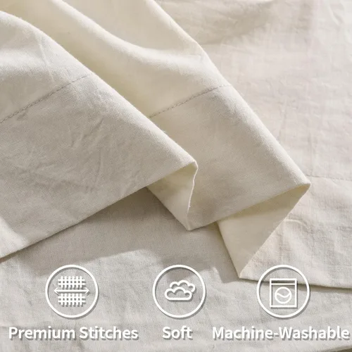 Vista 9 de NEXHOME PRO Juego de 2 fundas de almohada estándar 100% algodón orgánico, cierre de sobre, tacto de lino texturizado natural, suave y duradero
