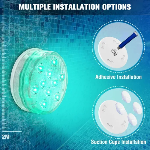 Vista 2 de Qoolife - Luces para piscina recargables sumergibles con mando a distancia, impermeables, carga subacuática, operadas por batería, controladas, 25