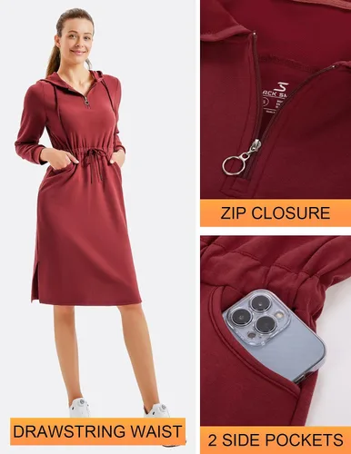 Vista 3 de JACK SMITH Vestido tipo sudadera de manga larga con cremallera y bolsillos para mujer, vestido con capucha