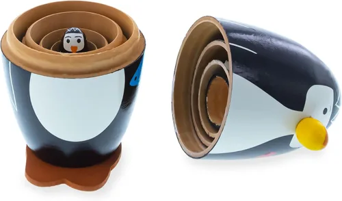 Vista 4 de BestPysanky Juego de 5 muñecas de madera de pingüinos de 5 pulgadas