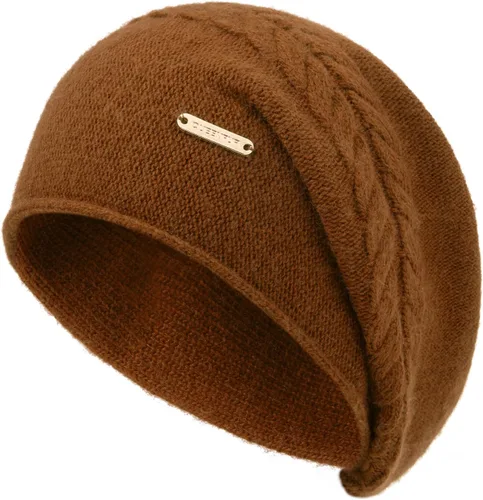 Vista 24 de Gorros de Punto Holgados para Mujeres de Cachemira Gorro de Esquí de Lana Tejida Suave y Cálido Gorro de Invierno A01-beige