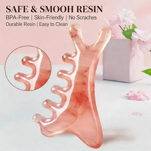 Vista 4 de TAIHI Gua Sha - Peine de masaje, masajeador de cuero cabelludo 4 en 1, herramienta facial para cuello, cuerpo, drenaje linfático, alivio de tensión