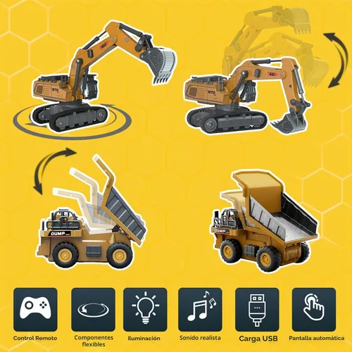 Vista 3 de 2 PCS Mini RC Vehículos de Construcción Juguete 1:64 Excavadora y Camión Excavadora y camión volquete