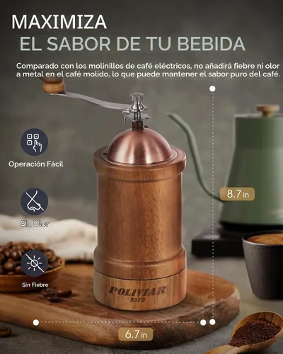 Vista 5 de POLIVIAR - Molinillo de café manual, molinillo de granos de café