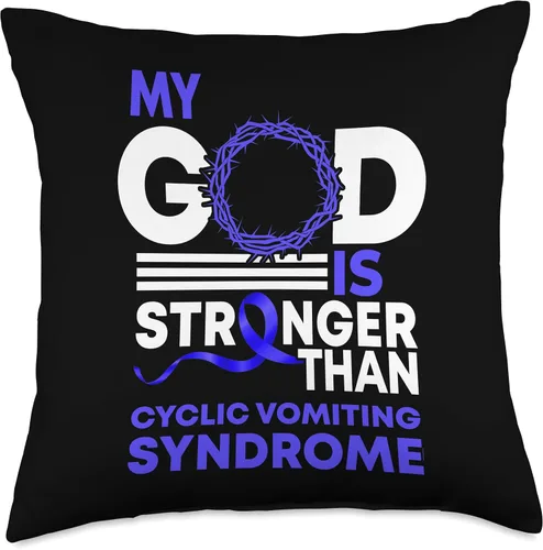 Vista 5 de Cyclic Vomiting Cvs Awareness Month Support CF0 My God is Stronger Than Cyclic Vómitos Síndrome de Vómito, 16 x 16 pulgadas, multicolor