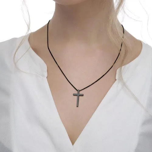Vista 3 de Collar con dije de cruz de acero inoxidable para hombre, cadena de 16 a 30pulgadas, dorada, plateada, negra