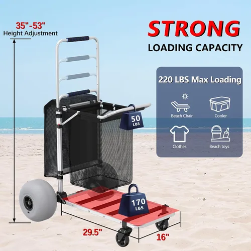 Vista 5 de GDLF - Carrito de playa plegable de aluminio con ruedas de globo de 12 pulgadas para arena
