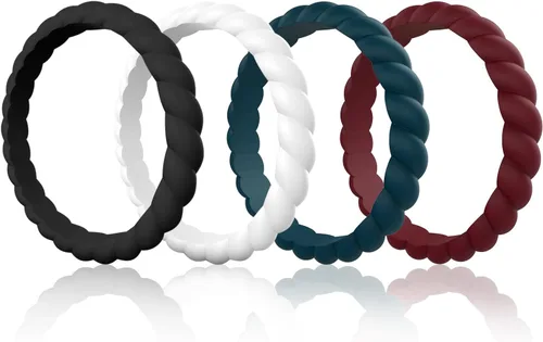 Vista 33 de Egnaro Women's Braided Silicone Wedding Ring, Stylish Stackable Rubber Band