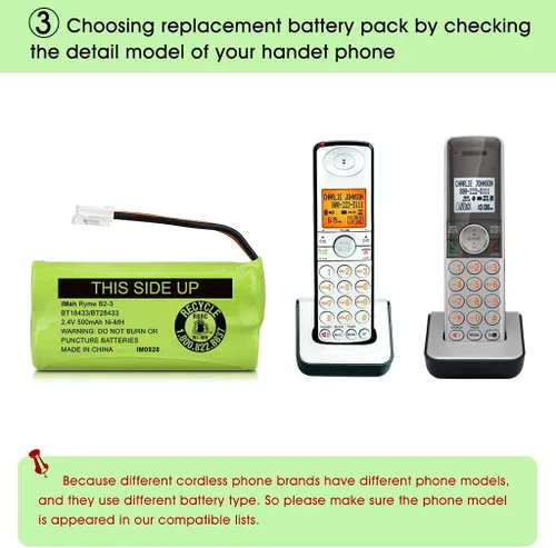Vista 6 de iMah BT18433/BT28433 2.4V 500mAh Ni-MH batería inalámbrica para teléfono, también compatible con AT&T BT184342/BT284342 BT8300 BT1011 BT1018 BT1022