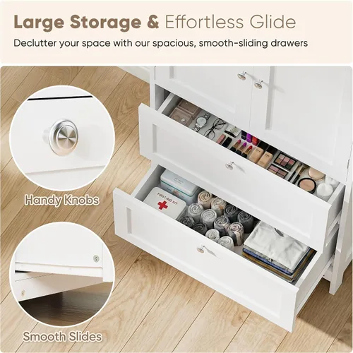 Vista 5 de ZenStyle Armario de almacenamiento de piso de baño, organizador de cocina con 2 cajones y 2 puertas, estante ajustable de 5 alturas independientes