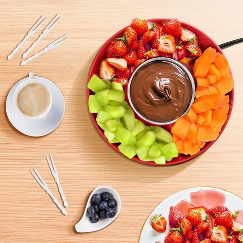 Vista 5 de Mini olla eléctrica de chocolate de 8.79 onzas, juego de fondue para fundir con 4 tenedores, bonita fuente de fondue de chocolate, máquina Rojo