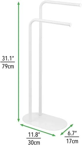 Vista 5 de mDesign Toallero alto independiente de acero inoxidable – 2 niveles minimalistas soportes de pedestal para cocina y baño – Estantes para baño